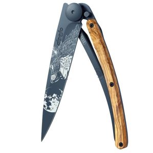 Kapesní nůž Deejo 1GB135 Black tattoo 37g, olive wood, howling