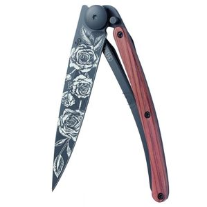 Kapesní nůž Deejo 1GB137 Black tattoo 37g, coralwood, roses