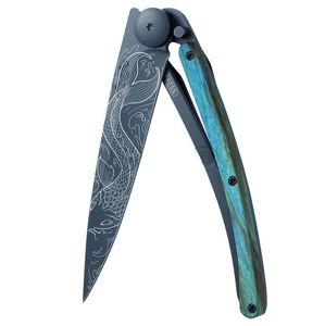 Kapesní nůž Deejo 1GB145 Black tattoo 37g, blue beech, Fish