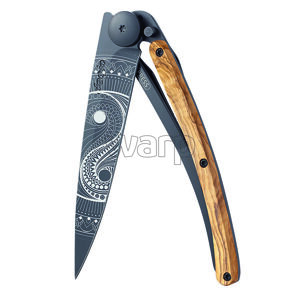 Kapesní nůž Deejo 1GB149 Tattoo black 37g, olivewood Yin & Yang