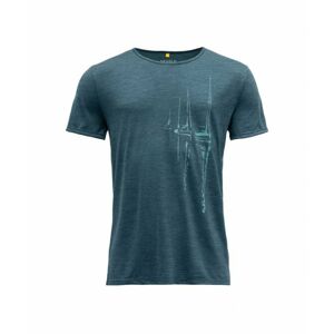 Pánské vlněné tričko s krátkým rukávem Devold Langfjorden GO 293 280 L 440A modrá S
